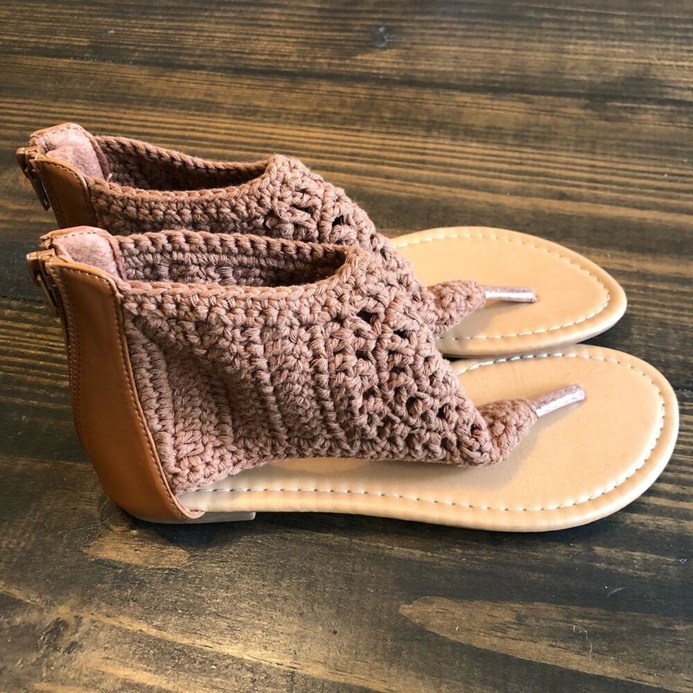 Bumper Boho Crocheted Sandal Neutral Brown Womens 6.5 Hippie Festival Bohemian - Picture 5 of 12